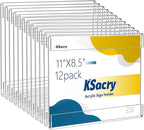 KSacry 12 Pcs Acrylic Sign Holder 11 x 8.5, Horizontal Wall Mount Sign Holders with 3M Adhesive, Clear Plastic Frames Paper Display Sign Holders for Office, Home, Store, Restaurant - No Drilling