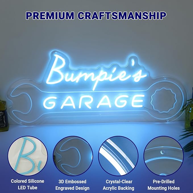 Garage Neon Sign for Mens Wall Decor, Custom LED Light Car signs for Auto Repair Shop Man Cave Workshop Gift for Father Dad Husband, Personalized Gifts for Cars Guy Mechanic Shop Accessories