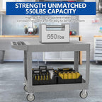 550LBS Utility Cart, Flat Top 46x25 Inch Utility Cart with Wheels,Heavy Duty Service Cart-Lipped Shelves,Ergonomic Storage Handle and Swivel Wheels for Warehouse, Garage, Cleaning,Gray