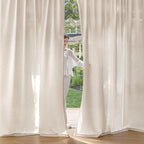 MIULEE Non-See-Through Privacy Linen Curtains 2 Panels, Light Filtering Window Curtains Farn House Textured Back Tab Semi Sheer Drapes for Bedroom Living Room, 52 x 90 Inches Long, Cream