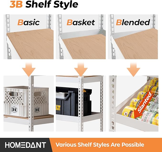 HOMEDANT 5 Tier Storage Shelves Adjustable Laminated Boltless Garage Metal Shelving Unit Heavy Duty Utility Rack Shelf Warehouse Pantry Closet Kitchen (10, (M) 35.9" W, White)