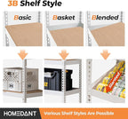 HOMEDANT 5 Tier Storage Shelves Adjustable Laminated Boltless Garage Metal Shelving Unit Heavy Duty Utility Rack Shelf Warehouse Pantry Closet Kitchen (4, (M) 35.9" W, White)
