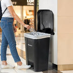 22 Gallon Step-On Trash Can/Container, Black Plastic Dustbin with Lid and Foot Pedal, Hands-Free Disposal