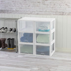 Sterilite 16-Pack 27 Quart Stacking Drawer, Clear Storage Closet Organizer, White Frame - Stackable Modular Plastic Drawers for Clothes, Accessories, Craft Supplies, Shoes or Linens