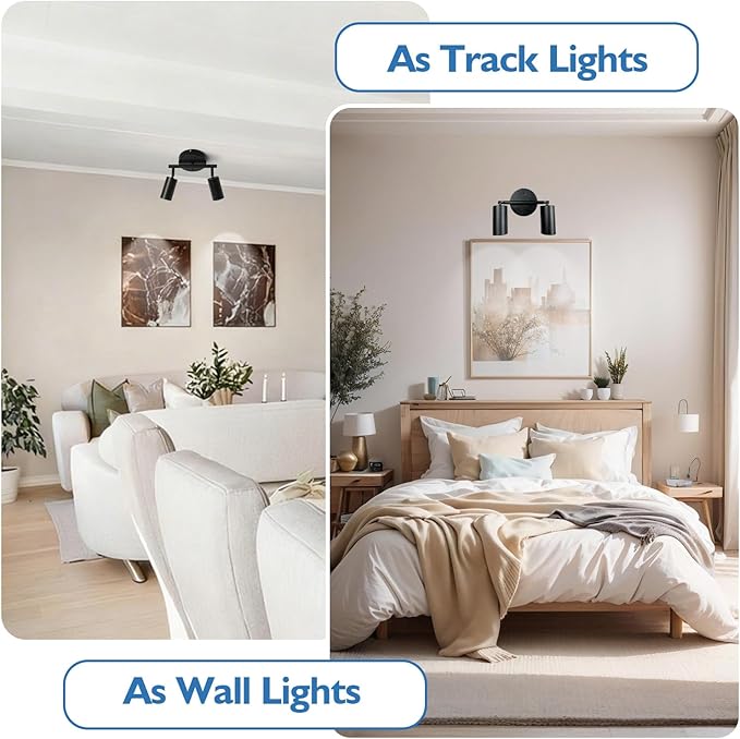 Jolux LED 2 Light Track Lighting Kit, Black 2 Way Ceiling Spot Lighting, Included 2 GU10 Bulbs 750LM 5CCT Selectable,Flexibly Rotatable Light Head for Kitchen Gallery Art Walls Hallway Living Room