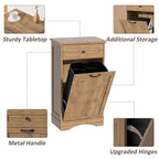13 Gallons Tilt Out Trash Cabinet Freestanding Kitchen Trash Bin Cabinet Wood Garbage Recycling Cabinet with Hideaway Drawer Pet Proof Trash Can Holder for Kitchen Living Room, Dark Wood