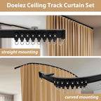 Room Divider Blackout Curtains Flexible Sliding Tracks Sets Ceiling Mounted Rod Window Curtain Privacy Separation for Bedroom Living Rooms,1 Panel Khaki Drape and Black Track Set-W180xH96 in