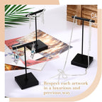 Kigeli 6 Pack Metal T Bar Earring Display Stand Retail Earring Display Holder Detachable Metal Earring Display Storage Rack Jewelry Photography Prop, Square Base, Height 4.3" and 5.1" (Black)