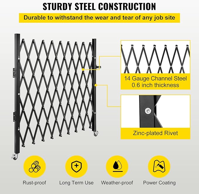 VEVOR Single Folding Security Gate, 7 ft H x 7 ft W Folding Door Gate, Steel Accordion Security Gate, Flexible Expanding Security Gate, 360° Rolling Barricade Gate, Scissor Gate/Door with Padlock