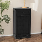 13 Gallons Tilt Out Trash Cabinet Freestanding Kitchen Trash Bin Cabinet Wood Garbage Recycling Cabinet with Hideaway Drawer Pet Proof Trash Can Holder for Kitchen Living Room, Dark Black