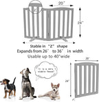Freestanding Dog Gate Indoor,Doggie Gate Foldable Pet Gates for Doorways,Stairs or Hallways, Wooden Grey Pet Gate for The House, Pet Fence with Support Feet Included,24 "Height-2 Panels