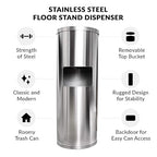 Stainless Steel Floor Stand Wipe Dispenser with Built-in Trash Can: Fits Sanitizing and Disinfecting Wipe Refill Rolls - Perfect for Gyms, Schools, Offices, Commercial Facilities