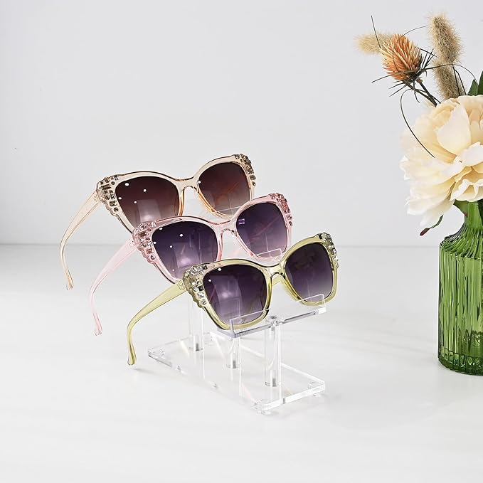MOOCA 2 Pcs Set, 3 Tier Premium Acrylic Eyewear Display Stand, Sunglasses Rack Holder, Sunglasses Stand, Eyewear Organizer for Eyeglasses, 5 in H