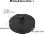 MECCANIXITY Braided Cable Sleeves Heat Shrinkable Fabric Sleeving, 5/16" 10ft Black 2:1 Ratio Heat Shrinkable Cord Protector for Harness Cable, Network Cable Protection, Cable Management