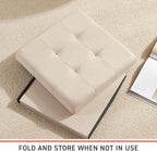 Ornavo Home 15 Inch Folding Storage Ottoman, Square Small Storage Foot Rest Stool, Bedroom Bench - Beige