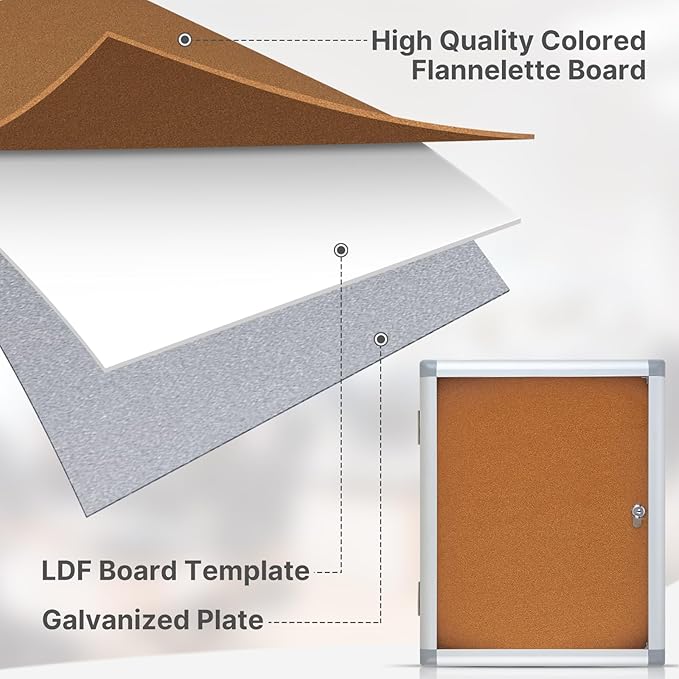Enclosed Cork Bulletin Board Tamper-Proof Dispaly Case, Aluminium Frame, All-Weather Cork Noticeboard, Outdoor Enclosed Cork Board for School, Office, Restaurant, Hospital (20 X 16 Inches)