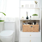 Large Wicker Basket, Hand-Woven Basket for Storage, Wicker Basket with 3 Handles, Waterproof Storage Basket for Shelves (1Pack)