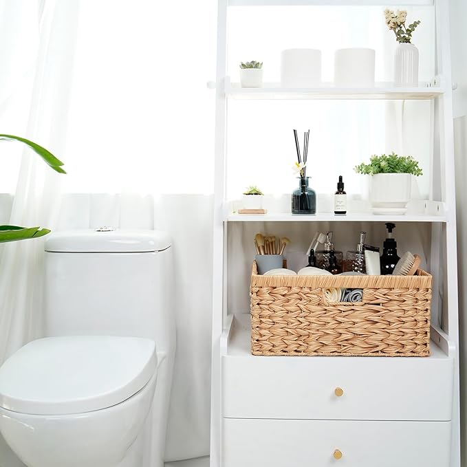 Large Wicker Basket, Hand-Woven Basket for Storage, Wicker Basket with 3 Handles, Waterproof Storage Basket for Shelves (1Pack)