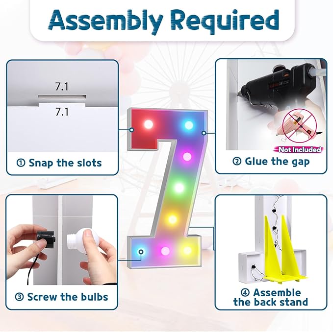 imprsv 3FT Colorful Marquee Numbers,18 Colors with Remote, Light Up Numbers 7 for 7th 70th Birthday Decorations Anniversary Party Decor, Pre-Cut Foam Board Kit, Mosaic Sign for Balloon