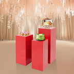 Eapmic Pedestal Stands for Party, Cake Pedestal Stand, Dessert Table Display Plinth Pillars, Sculpture Display Column Decoration Cube for Wedding Birthday (Red, Square-3Pcs(31.49"+25.59"+23.62"))