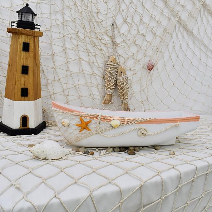 Wood Boat Serving Tray Nautical Decor Wooden Canoe Model Decorative Display Trays for Kitchen Coffee Table Dining Room Beach Themed Home Decoration