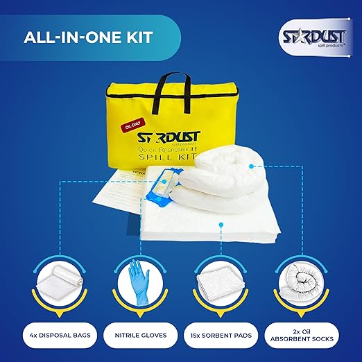 Stardust Spill Products Oil-Only Spill Kit – OSHA Compliant Solution for Vehicles, Industrial, & Restaurant Use, Emergency Response Oil Cleanup, 6-Pack