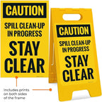 Caution Spill Cleanup in Progress Stay Clear Sidewalk Sign Kit, 10x16 Inches, with A Frame Stand, Made in USA