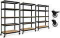 HOMEDANT House 5-Tier Metal Rolling Cart Shelf Rack Casters Heavy Duty Laminated Wheel Shelving Unit Adjustable Utility Storage Shelves Organizer Shelf Kitchen Garage (3, (M) 36.2" W, Black)