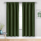JIUZHEN Blackout Curtains for Bedroom– Thermal Insulated,Noise Reducing Room Darkening Rod Pocket Curtains for Living Room, Set of 2 Panels with Tiebacks, 42 x 72 inch Long, Olive Green