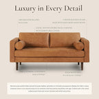 POLY & BARK Napa 72" Leather Sofa – Full-Grain Italian-Tanned Aniline Leather, Feather-Down Comfort, Solid Wood Frame, Walnut Legs, Cognac Tan