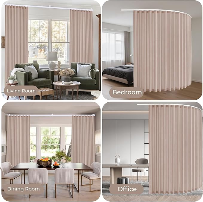Faux Linen Semi Sheer Room Divider Curtain with Flexible Ceiling Track, Extra Wide Light Filtering Privacy Curtains for Patio Sliding Glass Door, Living Room, Bedroom, Light Coffee, W100xL84, 1 Panel