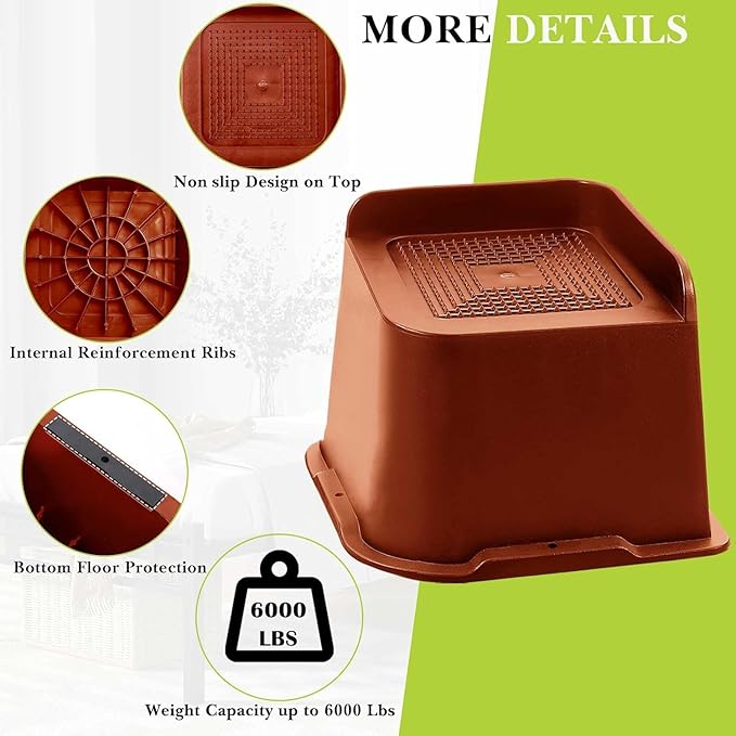 Bed Risers 1 inch, 2 inch, 3 inch, 4 inch, 6 inch, 8 inch Heavy Duty, Oversized Furniture Riser for Couch Sofa Table Chair Leg Frame Dorm, Support up to 6000 Lbs (Brown 6 Pack, 4 inch)
