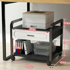 Printer Stand Office Printing 2 Tier Vintage Under Desk with Drawers and Caster Wheel for Home Table Organizer Mobile Shelf Cart Table