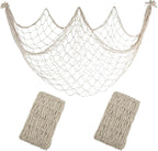 2 Pack Fish Net Decorations - 80x40 Inch Beige Fishing Net Decor for Under The Sea Hawaiian Beach Themed Party, 3mm Natural Cotton Versatile Nautical Netting for Wall Table Ceiling Halloween Decor