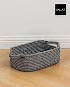 KALLAX Small Woven Basket, 12 x 8 x 4.5 Inches, Small Storage Baskets for Organizing, Gift Baskets Empty, Cute Rope Shelf Closet Storage Bins for Shelves, Dog Toy Basket, Mixed Black