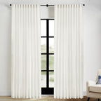 Extra Wide Curtains 70 In Width for 60 & 72 Inch Window,Pleated Back Tab Linen Semi Sheer Full Length Curtains for Living Room Sliding Glass Door 2 Panel Set,72x84,70x84,6FT x 84 Inches Long,Cream