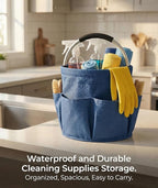 17L Cleaning Caddy With Handle, Foldable Storage Cleaning Product Organizer, Cleaning Caddy Organiser, Outdoor Camping，Portable Multifunctional Cleaning Bucket tool Bag Organizer (navy blue)