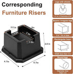 shouwuhho Bed Risers 2 inch, Furniture Risers Elevation in Heights 2 3 4 5 6 7 8 Inch Heavy Duty, Bed Lift Risers for Caster Wheels or Posts of Bed Table Couch, Support up to 6000 lbs, Black, 4 Pack