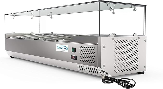 KoolMore SDC-6P-SG Condiment Prep Rail Station with Sneeze Guard, 59 Inch, Silver