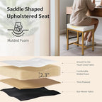 Saddle Seat Vanity Stool, Makeup Stool Chair with Metal Leg, U-Shaped Ottoman Foot Rest Stool, Small Square Chairs Under Desk for Vanity, Living Room, Bedroom, Modern Makeup Bench Linen White&Gold