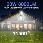 Ceena 2 Pack 60W Plug in LED Flood Light Outdoor, 6000lm Super Bright Floodlight with Switch and 5.9FT Wire, IP66 Waterproof 6000K LED Work Light for Garage, Yard, Patio, Front Door