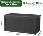 320 Gallon Resin Deck Box, Lockable Patio Outdoor Storage Box for Furniture, Garden Tools and Tools Storage, Waterproof Outside Storage Boxes - Black
