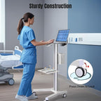 AW Medical Mobile Laptop Cart Rolling PC Stand Ultrasound Imaging Cart Computer Workstation on Wheels with Handle 220 Lbs Capacity CPU Printer Power Strip Holder for Dentistry Clinic Lap Hospital
