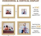 Natural Oak 8x8 Picture Frames Mat to 4x4 Picture Display,Original Wood Handcrafted Photo Frame,Wooden Frame 8x8 with Tempered Glass Graduation Family Wedding Pictures Tabletop & Wall Decor