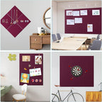 Large Bulletin Board 48" x 36" - 12 Pack Felt Wall Tiles with 60 Pcs Safe Removable Adhesive Tabs & 40 Pcs Pushpins, Cork Board for Office, School & Dart Wall Protector - Burgundy