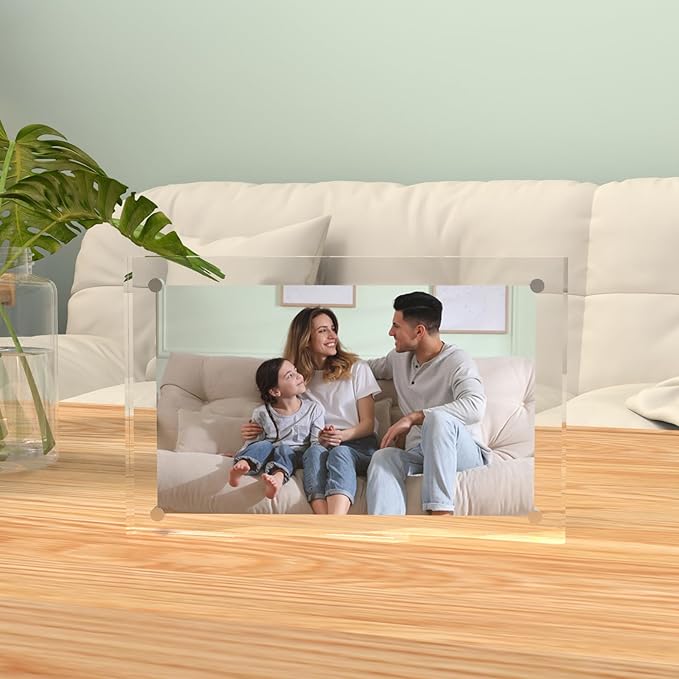 ILYXY 3 Pack Acrylic Frame 5x7, 20% Thicker, 24mm Thick Frameless Clear Picture Frame, Double Sided Magnetic Photo Frame, Free Standing Desktop Display Stand Acrylic Picture Frames