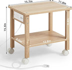 2 Tier Under Desk Printer Stand with Storage, Small Printer Table with Charging Station, Rolling Printer Cart Shelf with Lockable Wheels for Home, Office (Natural)
