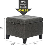 Asense 17 Inch Storage Ottoman Foot Rest,Square Faux Leather Foot Stool,Small Ottoman with Storage,Padded Seat for Entryway,Living Room,Bedroom,Couch,Under Desk,Dark Grey
