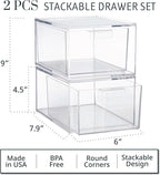 STORi Audrey Stackable Clear Bin Plastic Organizer Drawers | 2 Piece Set | Organize Cosmetics and Beauty Supplies on a Vanity | Made in USA
