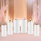 OUKANING 6 PCS Metal Display Pedestal Stands, White Cylinder Display Stands Pillars, Decoration Cube Sculpture Display Column for Wedding Party Baby Shower Birthday, H27.56'', 26'', 23.62''